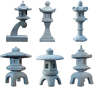 Saihisday 6pcs Miniature Asian Decor, Japanese Lantern Style, Chinese Pagoda Statue for Fish Tank Aquarium Ornament Decor Bonsai Micro Rockery Landscape Kit