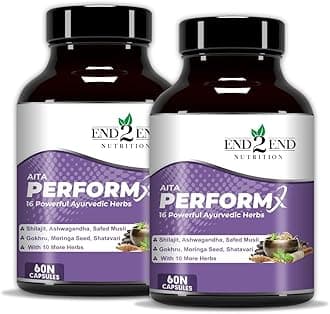 End2End Nutrition PerformX - Original Shilajit with Ashwagandha, Gokhru, Safed Musli for Strength, Stamina & Energy - (Pack of 2) 120 Capsules
