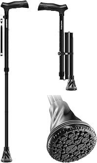 HoneyBull Walking Cane | Single Tip Canes for Men & Women, Foldable, Adjustable, Heavy Duty Up to 250 Pounds, with Travel Bag, Walking Canes for Seniors (Black)