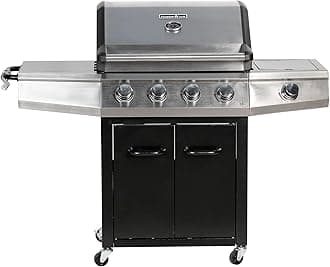 4+1 Burners Gas Grill, 518 Sqin Cooking Area, 52,000 BTU Propane Grill with Side Burner, Stainless Steel Cabinet Grill, Black