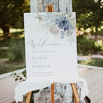 Personalized Beach Wedding Welcome Sign, Elegant Boho Ocean Beach Wedding Party Sign, Editable Ocean Beach Summer Welcome Poster, Blue Coastal Party Decoration, Printable Welcome Sign Board