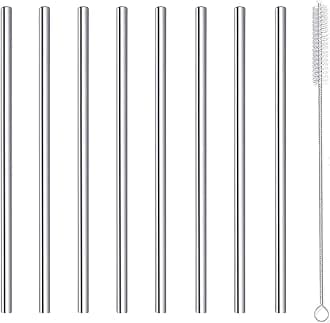 Cocktail Straws Short Stainless Steel Straw 6 Inch, Reusable Metal Small Mini Bar Drinking Straws Set with Cleaner Brush for Cocktails Rock Gin Glass Coffee Mason Jar Tumblers Juice Box, Silver 8 Pcs