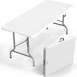 VINGLI 6 Foot Plastic Folding Table Portable Long Table for Indoor Outdoor Use Rectangular with Carrying Handle, Smooth HDPE Tabletop, White