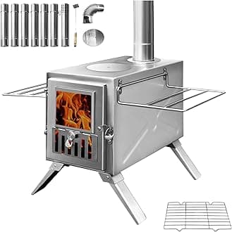 Wood Burning Stove,Portable Camping Stove with Chimney Pipes,Front Window，Side Racks,Mini Wood Stove for Outside Tent,Cookout,Truck Travel and inside Woodcutter's Cottage