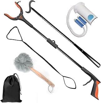7 In 1 Hip Kit, Knee Back Surgery Hip Replacement Recovery Kit With 32" Grabber Reacher Tool,Sock Aid Device for Seniors,Shoe Horn Long Handle & Dressing Stick,Leg Lifter,Bath Sponge,Storage Bag