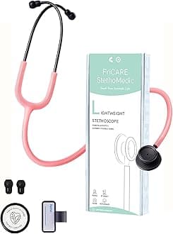 FriCARE Dual Head Stethoscope - Stethoscopes for Nurses, Medical Nursing Students, Paramedics/EMT/LVN/VNA Backup Estetoscopio, Aurora Pink Tube Matte Black Finish Chestpiece