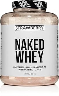 NAKED Strawberry Whey Protein - All Natural Grass Fed Whey Protein Powder + Dried Strawberries + Coconut Sugar- 5lb Bulk, GMO-Free, Soy Free, Gluten Free. Aid Muscle Growth & Recovery - 61 Servings