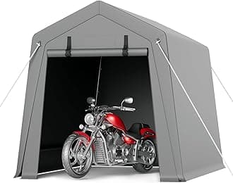 GarveeLife 6 x 8 ft Carport Storage Shed, Portable Garage with Roll-up Zipper Door, Heavy Duty Waterproof Tarp, Storage for Motorcycle, Bike, Firewood, Garden Tools