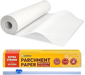 Katbite Heavy Duty Parchment Paper Roll for Baking, 12 in x 164 ft Non-Stick Baking Paper for Cooking, Baking Cookies, Grilling, Air Fryer and Steaming (1Pack)