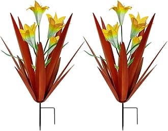 Homight Metal Agave Plant Outdoor Decoration Lily Mexican Yard Art Garden Gift Home Decor Hand Painted Metal Agave Garden Yard Statue, Outdoor Lawn Ornaments(2 Big Yellow Lilies)