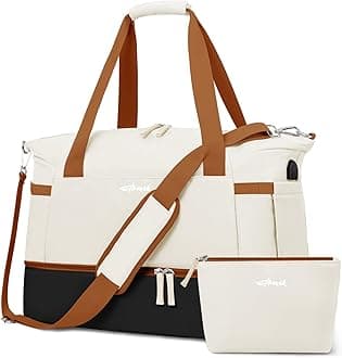 ETRONIK Gym Bag for Women, Personal Item Travel Duffel Bag with Shoes Compartment, Weekender Overnight Bag with Wet Pocket & USB Charging Port, Carry On Bag for Women, Travel (Black White Brown)