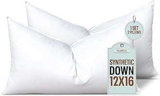 Set of 2 Synthetic Down Alternative Pillow Inserts for Shams, Soft & Plush Pillow Inserts, Faux Down Alternative Pillows or Micro Denier, Cotton Blended Shell Fabric - (12 Inch by 16 Inch)