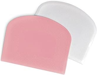 ALLTOP Bowl Spatula & Bench Scraper,Flexible Plastic Multipurpose Kitchen Pastry Cutter Tool,Food Scrappers for Bread Dough Baking Cake Fondant Icing,Set of 2 Pieces - White&Pink