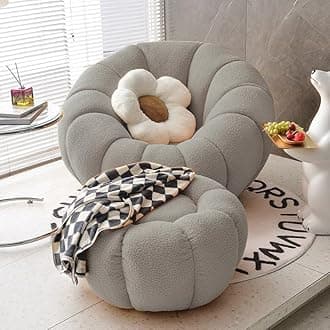 Lamb Fleece Sofa Set Modern Nordic Flower Minimalist Style Sofa for Living Room Furniture (Grey-Single Seater+Footstool)