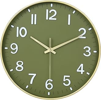 HZDHCLH Wall Clocks Battery Operated,Wall Clock Green Gold,12 inch Wall Clock Silent Non Ticking Modern 3D Numbers for Kitchen Bedroom Living Room Office Classroom Decor