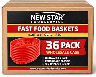 New Star Foodservice 44171 Fast Food Baskets, 9 1/4-Inch x 6-Inch Oval, Set of 36, Red