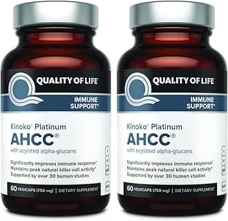 Quality of Life AHCC Kinoko Platinum 750 mg – Premium Immune Support Supplement - Pack of 2, 60 Count Bottles