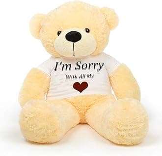 Hug'n'Feel® Soft Toys Big Teddy Bear Wearing I am Sorry with All T-Shirt 4 feet Cream_T Shirt_I am Sorry with All Plush & Stuffed Toys