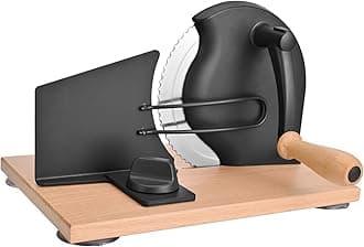 Manual Bread Slicer with Hand Crank, Classic Home Bread Slicer for Homemade Sourdough, Rotary Slicer with Adjustable Thickness, Premium Stainless Steel & Powerful Suction Cups (Black)