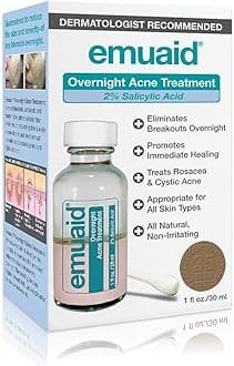 - EMUAID Overnight Acne Treatment, Gentle Fast-Acting Solution with Salicylic Acid for Adults and Teens, Clears Stubborn Pimples, Cystic Acne, Blackheads, Rosacea, and Hormonal Breakouts, 1oz