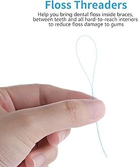 Amabro Dental Floss Threaders, 100PCS Dental Floss Deep Clean Dental Threader Interdental Floss for Braces Bridges Implants Oral Health Care 2Pack(Green)