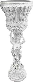Les Filles Joyeuses Dancing Maidens Pedestal Column Plant Stand with Urn, 36 Inch Tall, Cast Stone Resin, Antique Stone Finish