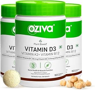 OZiva Vitamin D3, K2 & B12 | With Vitamin D3 For Stronger Bones, K2 (MK7) for Bone Density & B12 for Muscle Growth & Recovery - 270 Tablets (Pack 3)
