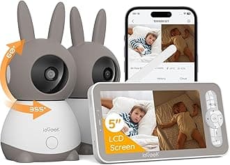2K Split-Screen Baby Monitor, 5" Audio Baby Monitor with 2 Cameras, WiFi Smartphone Video Dual Camera, Night Vision, Motion & Cry Detection, Two Way Talk Temper &Humidity Sensor