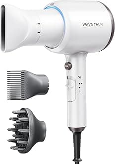 Wavytalk Hair Dryer with Diffuser and Concentrator Professional 1875 Watt Negative Ions Dryer Fast Drying Light and Quiet with Ceramic Technology Nozzle for Women Curly Hair, Matte White