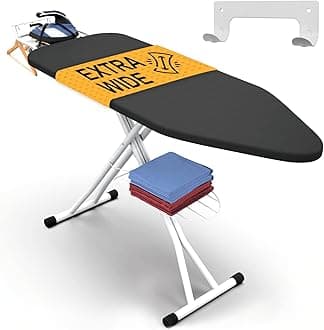 Xabitat Full Size Ironing Board 57" X 18" with Wall Mount Hanger, Full Metal Construction Iron Board, Built in Iron Caddy, Heat & Scorch Resistant Fabric, Cord Holder, Anti-Skid Feet, Heavy Duty