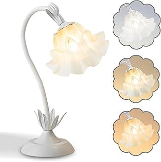 Flower Table Lamp,LED Reading Light Bedside Vintage Flower Night Light,3 Colors Modes Kawaii Bedside Lamps Decor,Living Room Bedroom Room Lighting Table Lamps Home Decoration (White)
