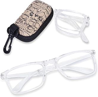 OPTOFENDY Folding Reading Glasses for Women Men, Small Spring Hinge Readers, Portable Blue Light Glasses with Zipper Case