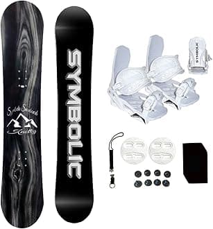 Symbolic Knotty 2025 Snowboard + White Bindings Leash, Stomp Pad Package 140 145 150 155 157 160 163 167