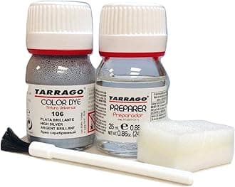 Tarrago | Self Shine Dye Dye Kit 25 ml | Self-polishing dye for shoes, accessories and preparer | Covers scratches and wear of footwear | Shiny Silver (106)