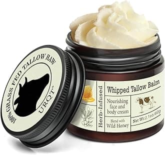 URQT Beef Tallow for Skin - Organic Grass-Fed Whipped Beef Tallow and Honey Balm - Deeply Moisturizing for Face & Body - Natural Skin Care for Soft, Supple Skin