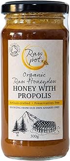 RAW POT - ORGANIC HONEYDEW HONEY WITH PROPOLIS - Natural Raw Pure Unpasteurised Honey Rich in Antioxidants for Immunity Support, Skin, Digestive Health | Smooth and Silky | For Kids And Adults (300g)