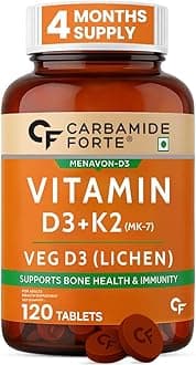 Carbamide Forte Vitamin D3 K2 Supplement | Vitamin K2 MK7 To Support Bone & Heart Health | Veg D3 - Lichen - 120 Tablets