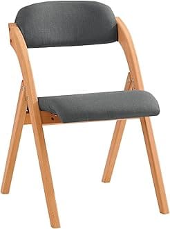SoBuy Folding Chair Wooden Padded Kitchen&Office Chair with Ergonomic Backrest, Compact & Space-Saving, No Assembly Required Dark Grey 47.5 x 59 x 77 cm FST92-SG