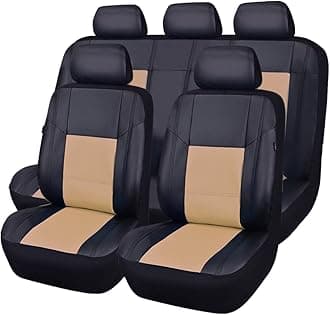 CAR Pass Skyline PU Leather CAR SEAT Covers - Universal FIT for Cars,SUV,Vehicles 5mm Composite Sponge Inside,Airbag Compatible(Full Set,Black and Beige)