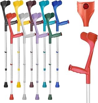 Ossenberg Classic Open Cuff Ergonomic Grip Elbow Crutch – Red – Single | Lightweight Height Adjustable Economy Comfort Coloured Forearm Crutch for Adults Men & Women Mobility and Walking Aid