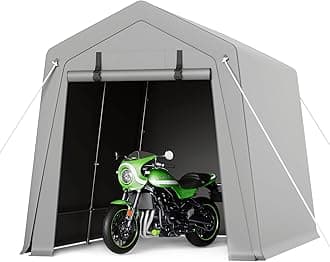 7 x 10 ft Portable Carport, Storage Shed with Heavy Duty Waterproof Tarp & 2 Roll-Up Zipper Doors, Ideal Tent for Motorcycles, Bikes, Garden Tools, and Firewood
