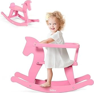 Belleur Rocking Horse for Kids 1-3 Years Old, Wooden Rocking Toy for Toddlers with Removable Fence for Indoor & Outdoor Activities, Baby Horse Riding Toy for Birthday & Visit Gifts