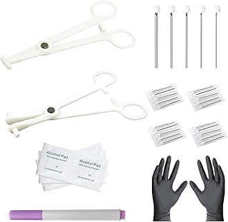 NA Ear Nose Piercing Needles Body Piercing Needles Kit Mix Size 12G 14G 16G 18G 20G Stainless Steel Piercing Kit with 2 Pcs Different Piercing Clamps and Alcohol Pads, Marker Pen (Type B)