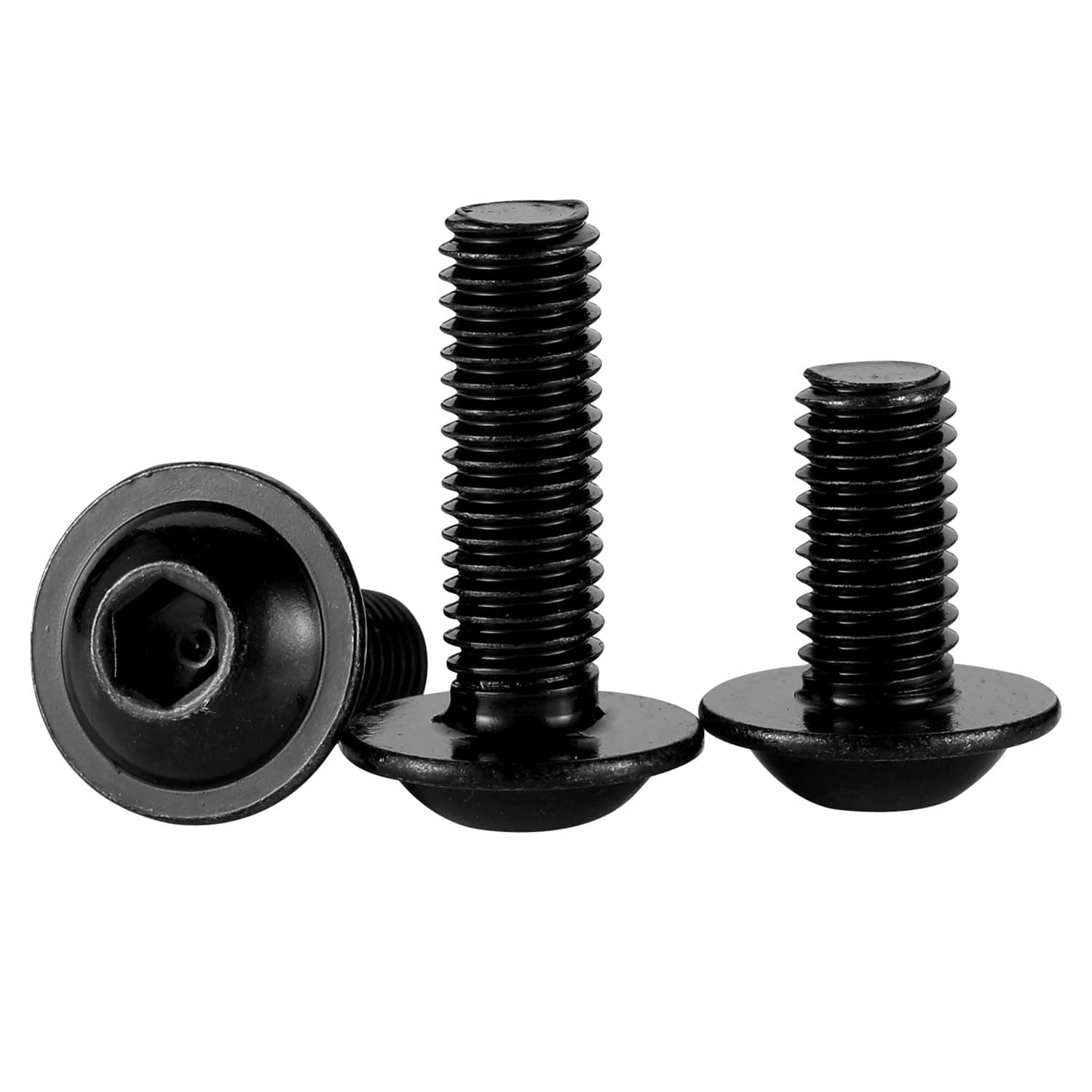 M6-1.0 x 25mm Flanged Button Head Socket Cap Screw Bolts, Allen Socket Drive, Stainless Steel 304, Black Finish, Quantity 25