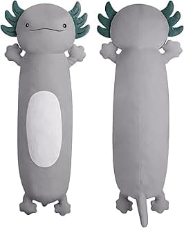 36 inch Cute Giant Grey Axolotl Plush Soft Long Body Pillow, Large Squishy Plushies Axolotl Stuffed Animals Toy, Gifts for Kids Boys Girls Birthday