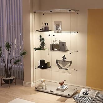 Display Cabinet with Glass Doors, 4-Tier Curio Cabinet with LED Lights for Collectibles (2700K-6000K), Glass Display Case with Remote Control