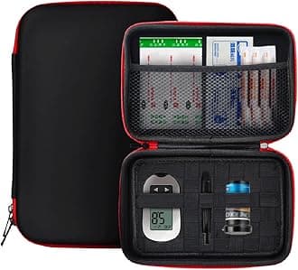 Diabetic Supplies Travel Case, Diabetes Testing Kit Storage Bag, Glucose Meter Case Organizer for Blood Sugar Test Strips, Syringes, Pens, Insulin Vials and Lancets (Red)