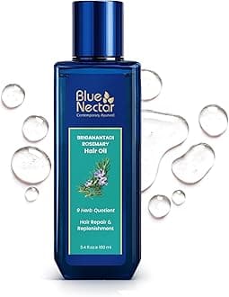 Blue Nectar Rosemary Hair Oil for Hair Growth | Ayurvedic Redensyl Alternative | Non-Sticky Oil with Bhringraj & Amla for Dry, Frizzy Hair (9 Herbs, 100ml)