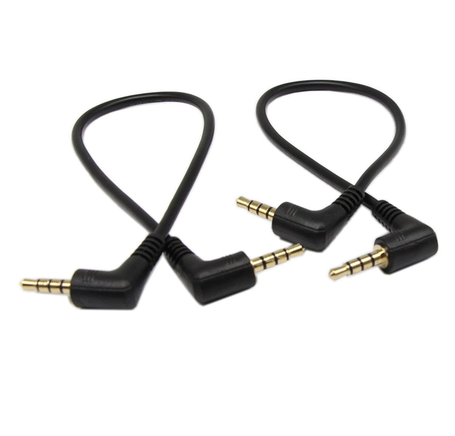3.5mm TRRS Cable, (2-Pack) Gold Plated 90 Degree Right & Left Angled 3.5mm Stereo 4-Pole Male to Male Auxiliary Audio Cable for Smartphones,Tablets,Players Microphone(4-P,9inch)