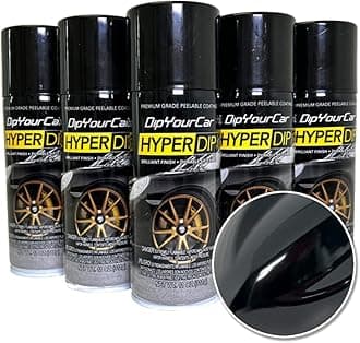 DipYourCar.com HyperDip Paint - 6-Pack of Sprayable Automotive Dip Coat - Removable Peelable Paint Protection for Cars - Piano Black Gloss Coat Spray…